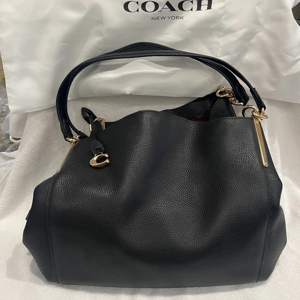 Coach Dalton Black Pebble Leather Shoulder Bag With G… Gem